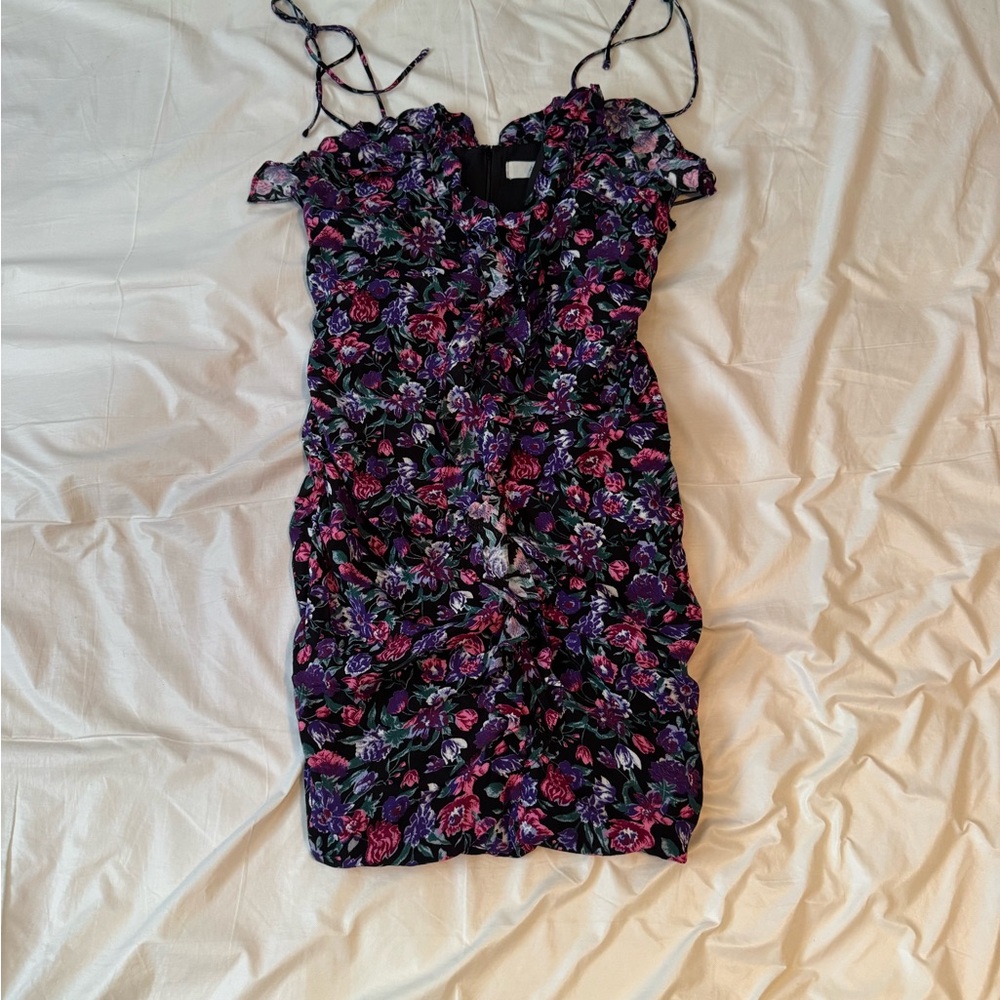 ASTR The Label Floral Mini Dress Womens M Ruched Bodycon Ruffle Strap